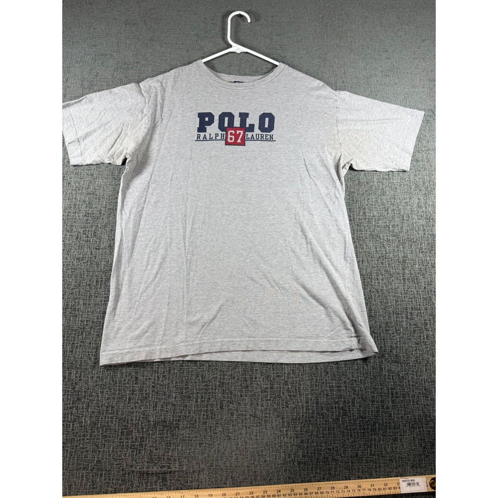 Polo Ralph Lauren 67 Graphic T-Shirt Mens Large Heather Gray Cotton Vintage